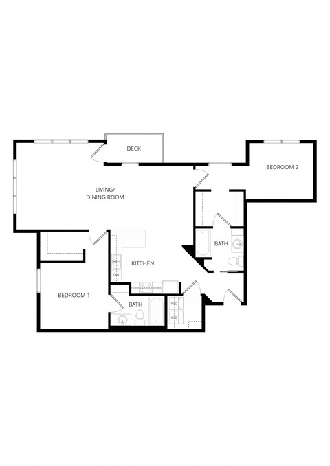 Floor plan for 2 beds, 2 baths, 1267 sqft
